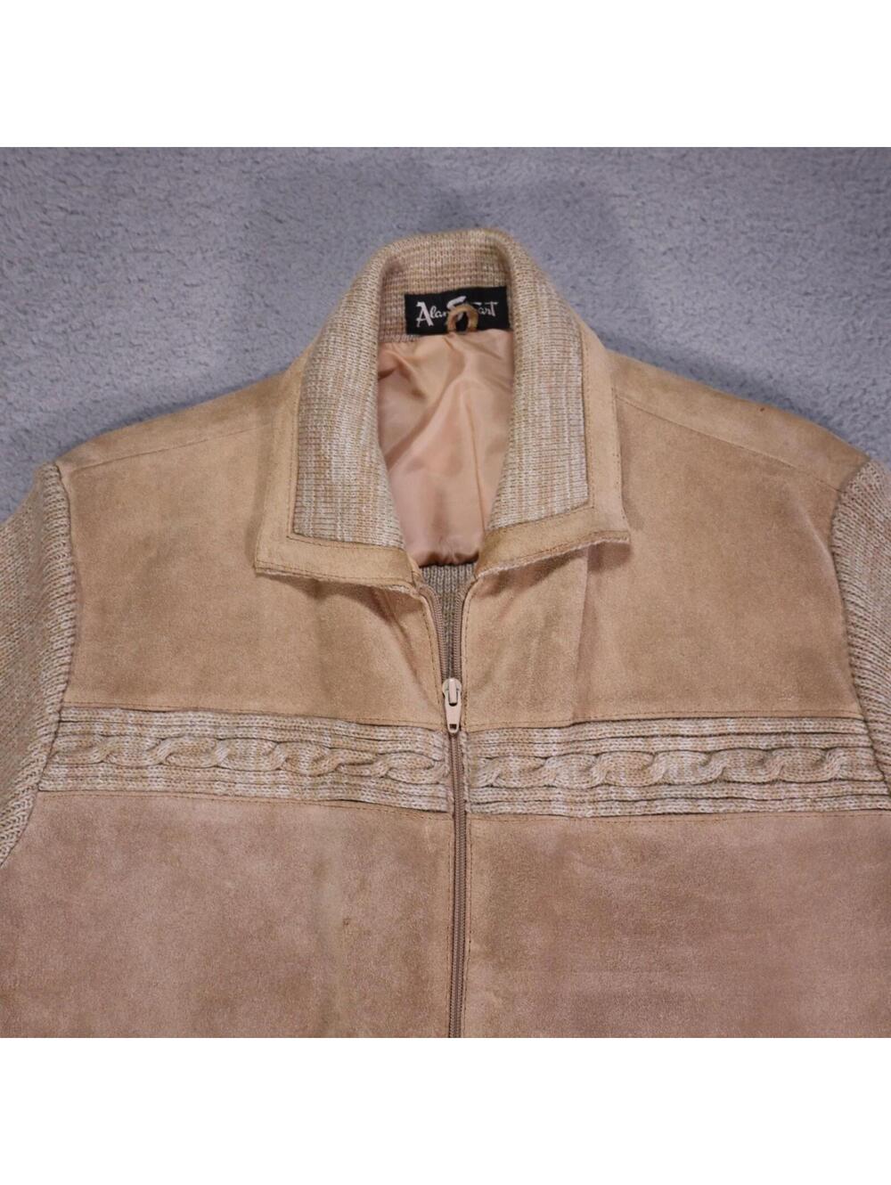 Alan Stuart Jacket split leather suede zip beige men xl vtg